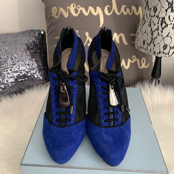 Cobalt Blue Suede Ankle Boots - Picture 2 of 6